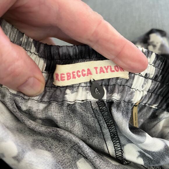 Rebecca Taylor Pleated Georgette Black Ghost Floral Ankle Silk Jogger Pants 4 - Picture 4 of 15